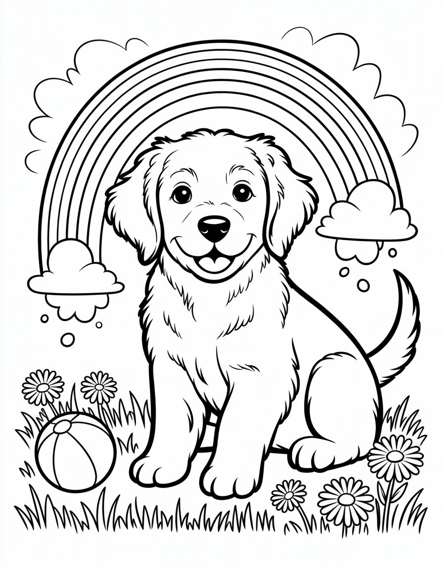 rainbow puppy coloring page