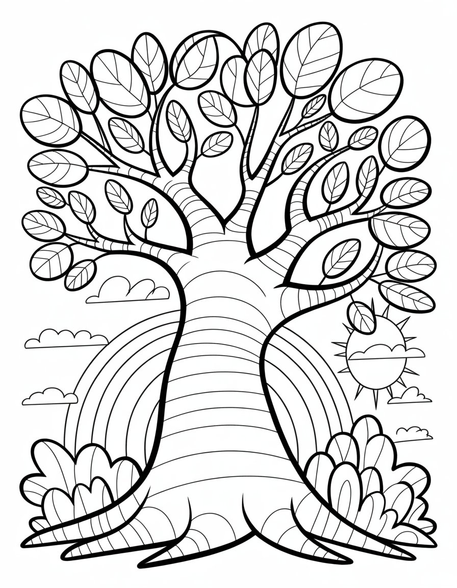 rainbow tree coloring page