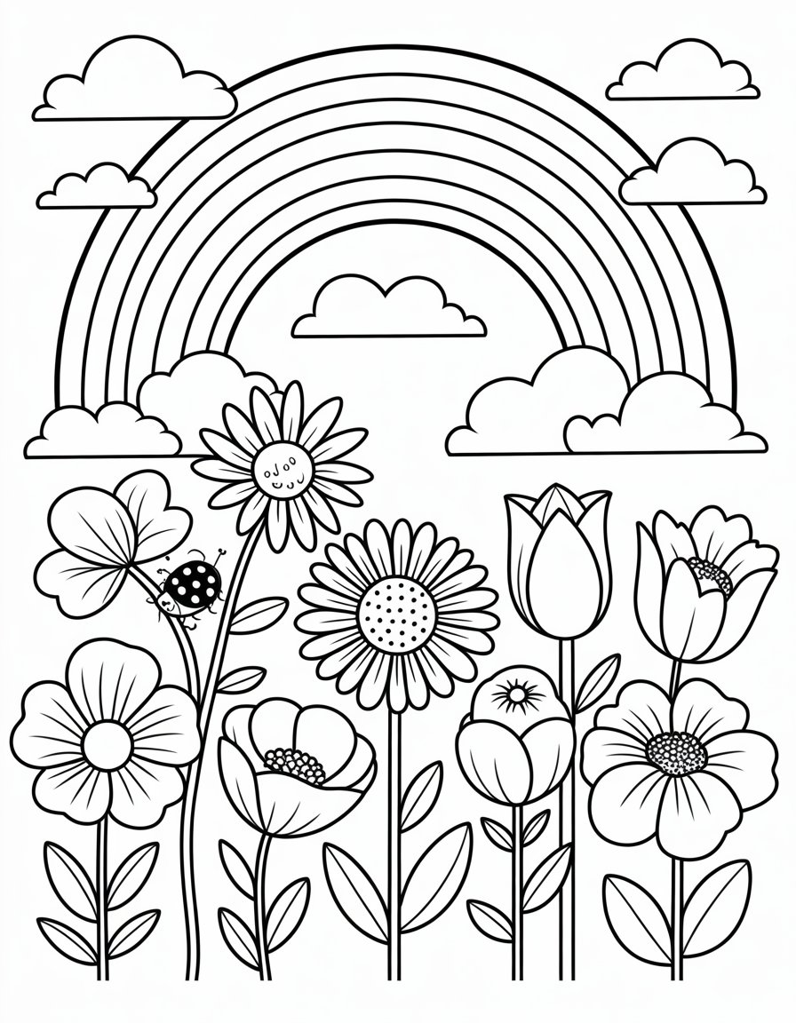 rainbow with flowers coloring page