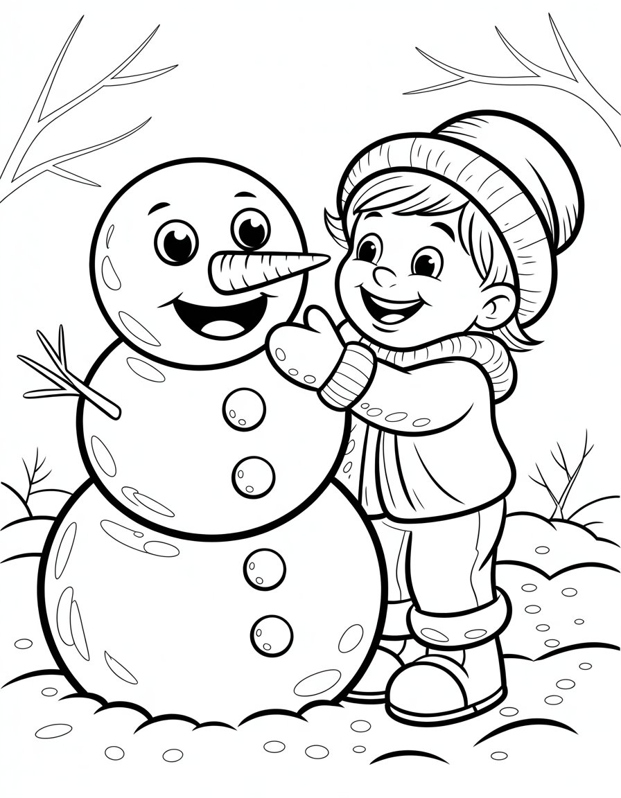 build a snowman coloring page