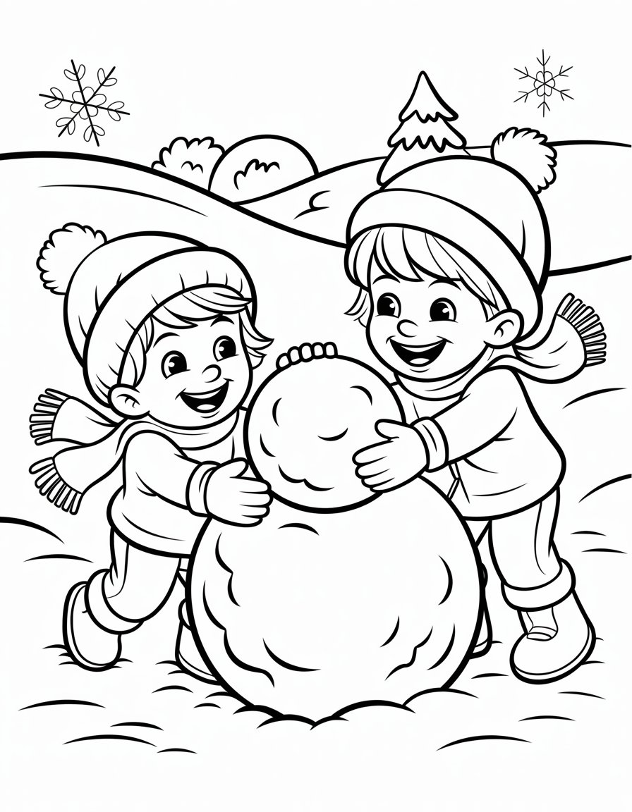 building a snowman coloring page