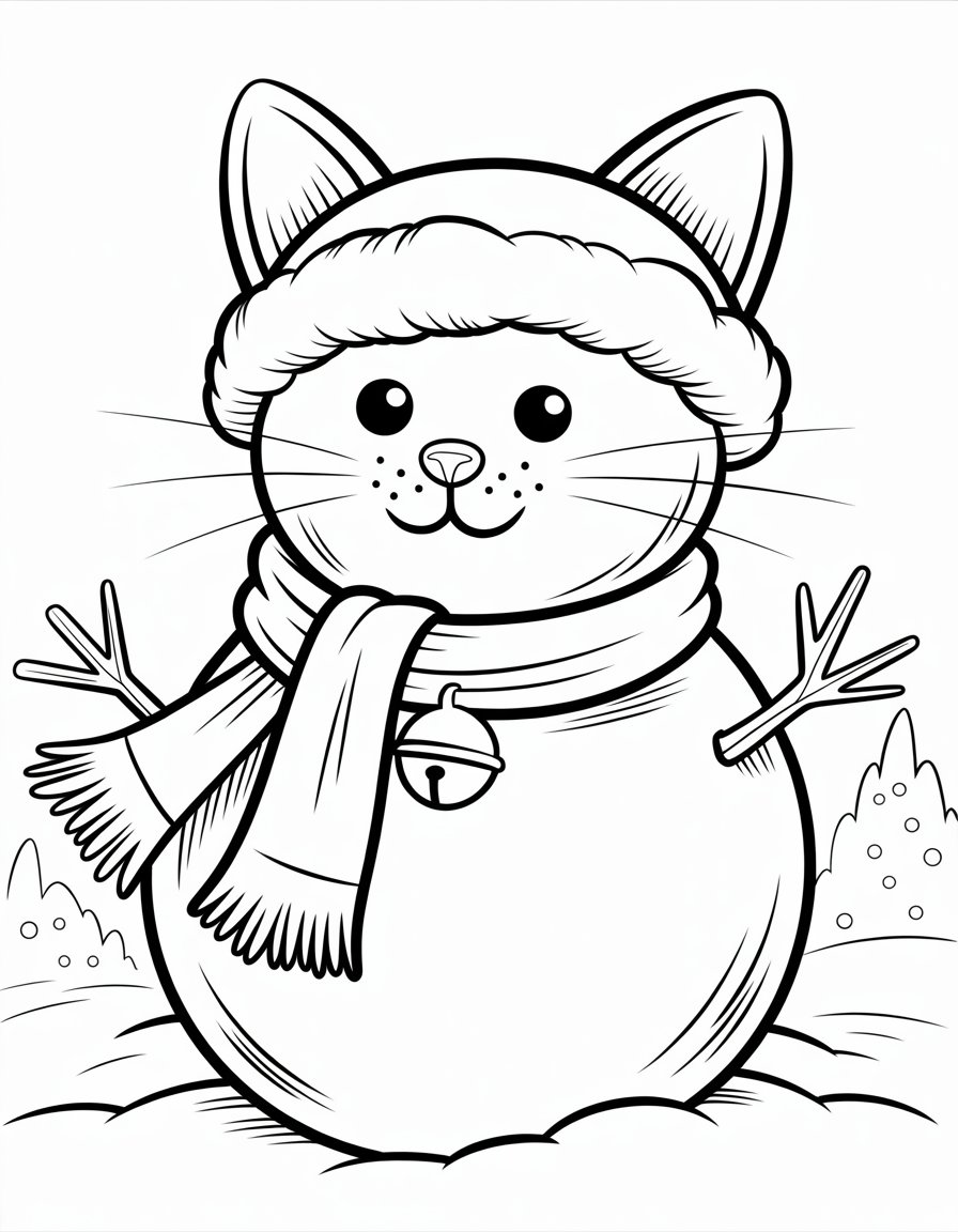 cat snowman coloring page