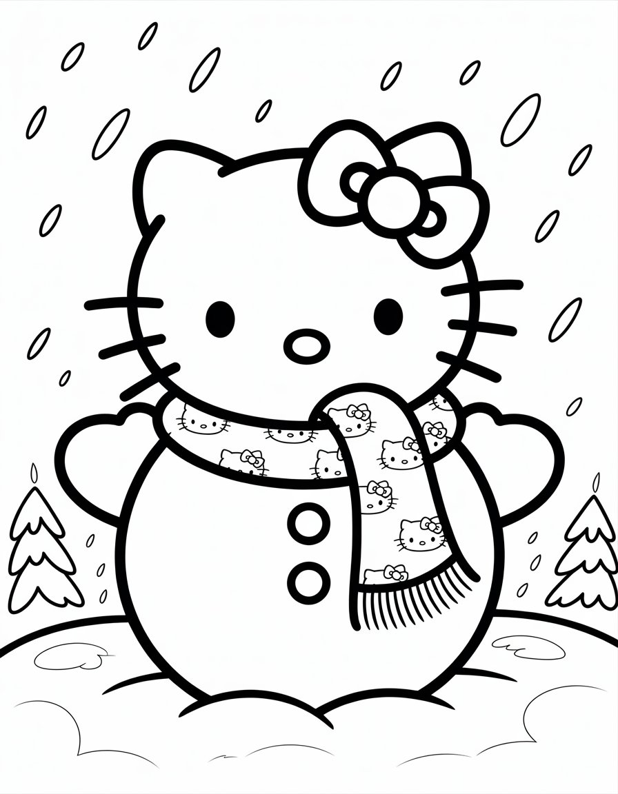 hello kitty snowman coloring page