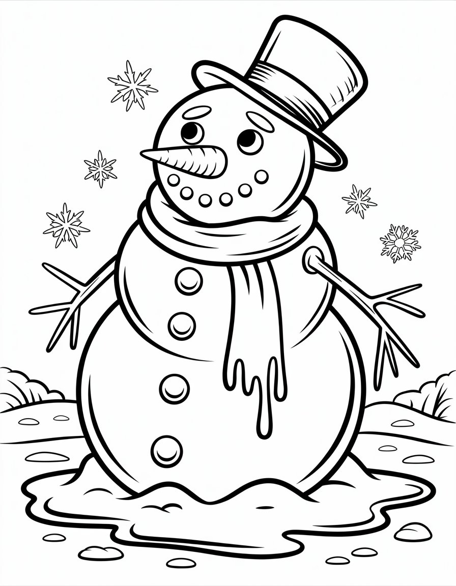 melting snowman coloring page