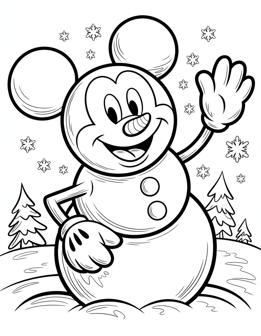 mickey snowman coloring page