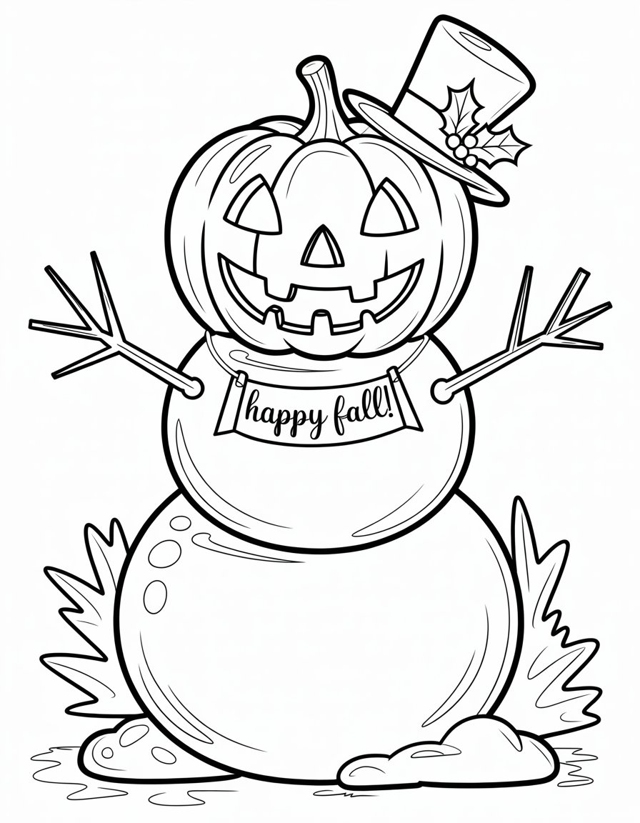 pumpkin snowman coloring page