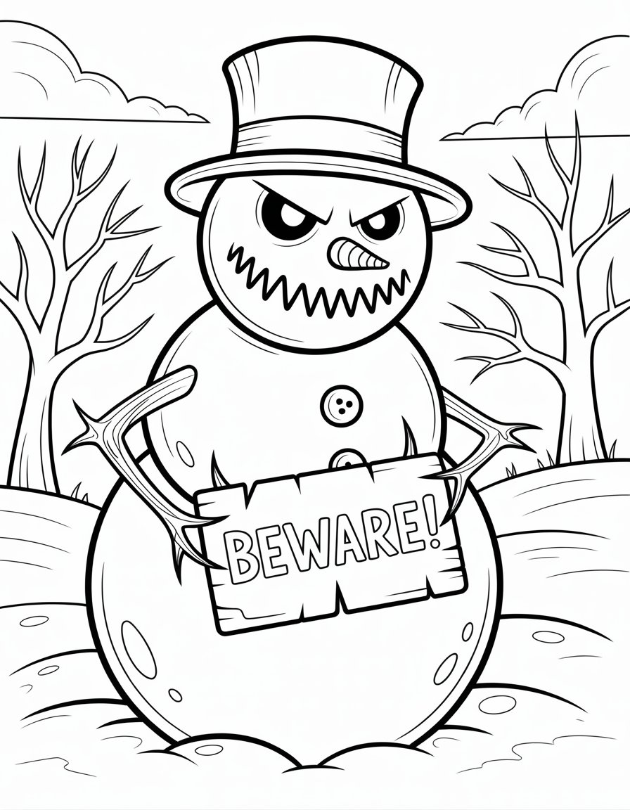 scary snowman coloring page