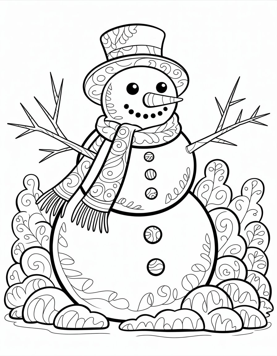 snowman adult coloring page