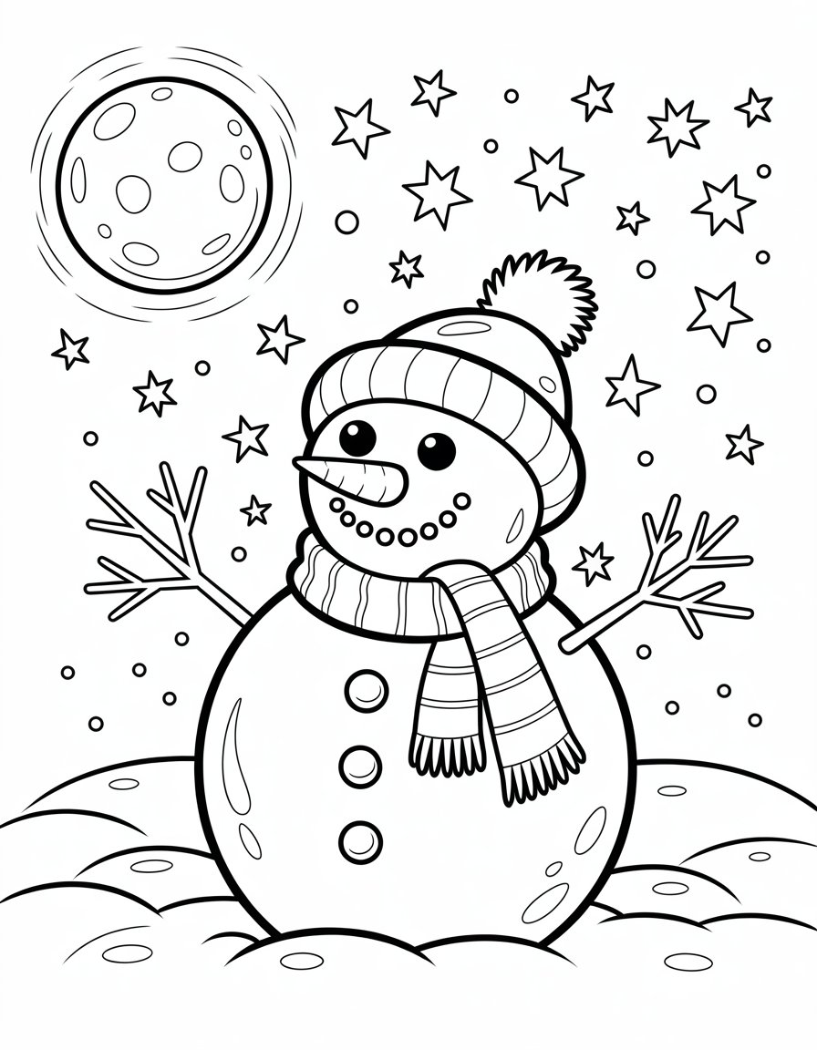 snowman at night coloring page