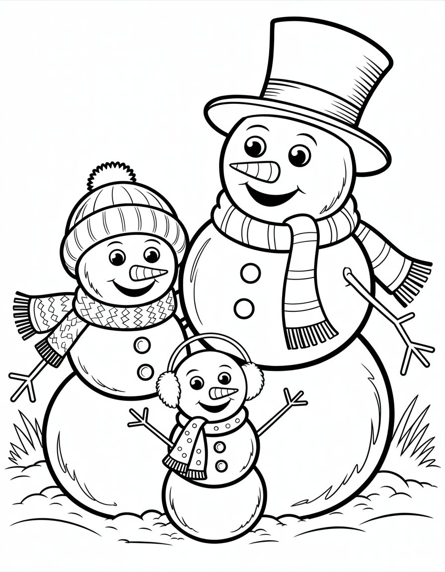 snowman family coloring page
