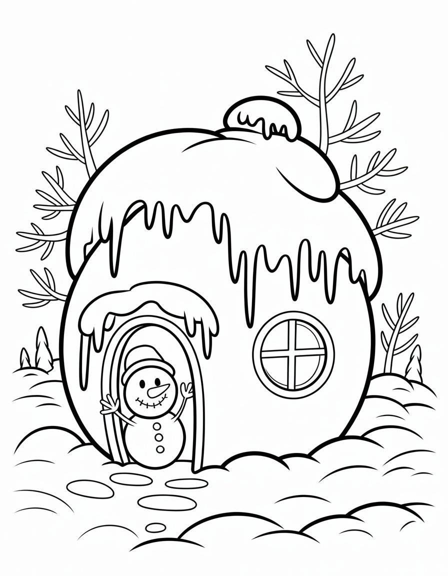 snowman house coloring page