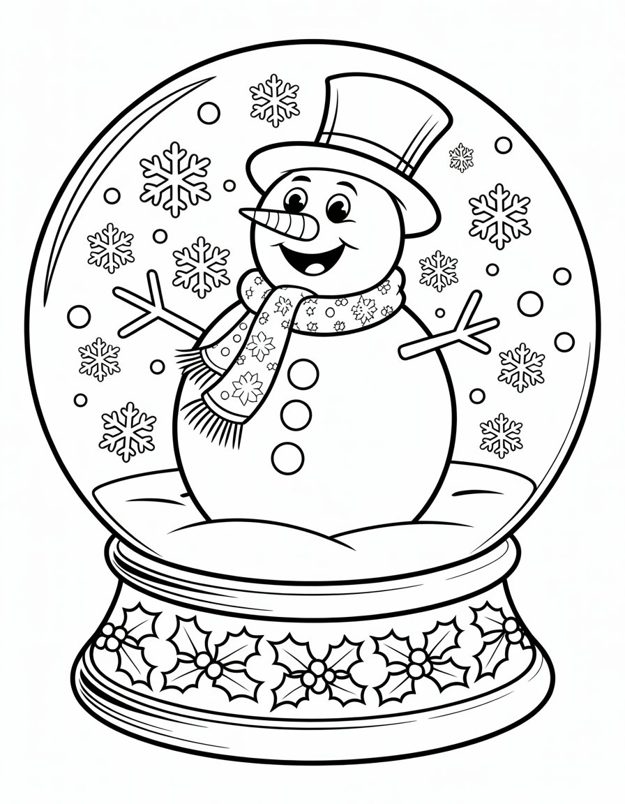 snowman in globe coloring page