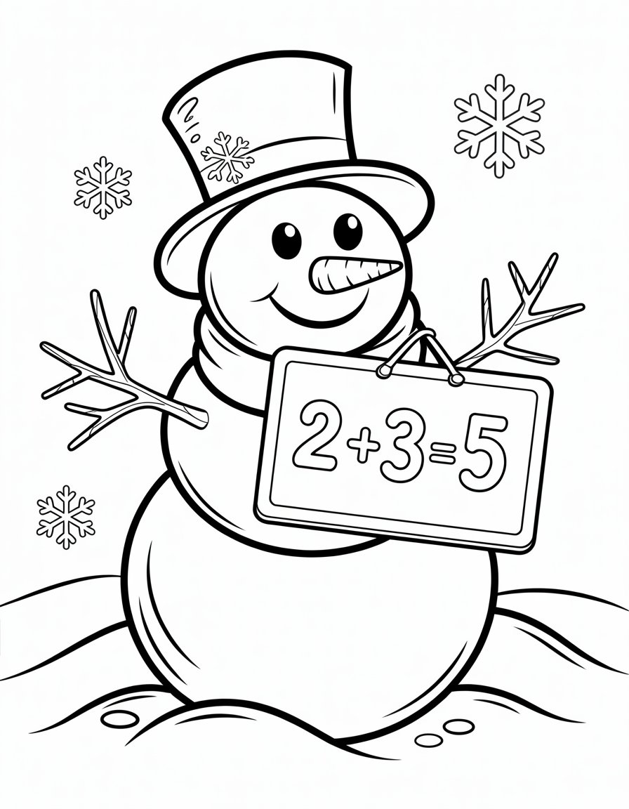 snowman math coloring page