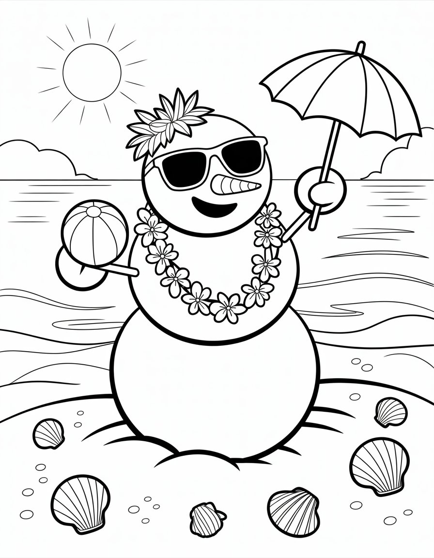 snowman on the beach coloring page