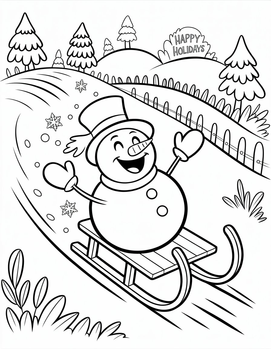 snowman sledding coloring page