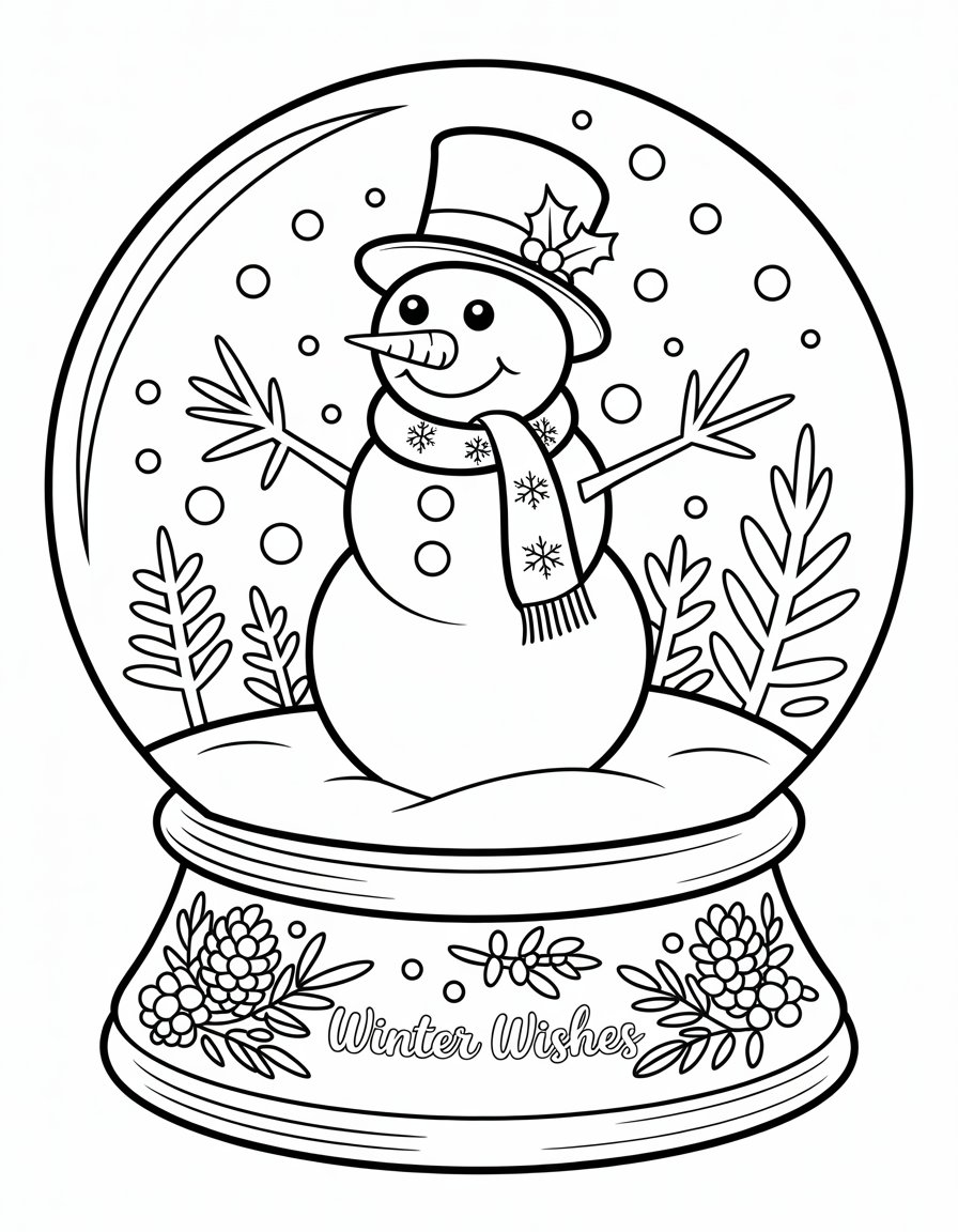 snowman snow globe coloring page