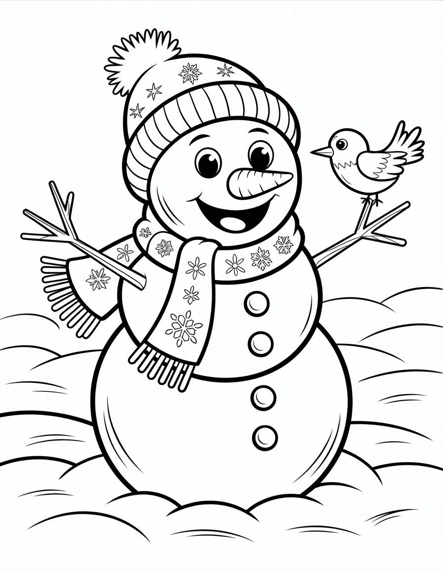 snowman with hat coloring page