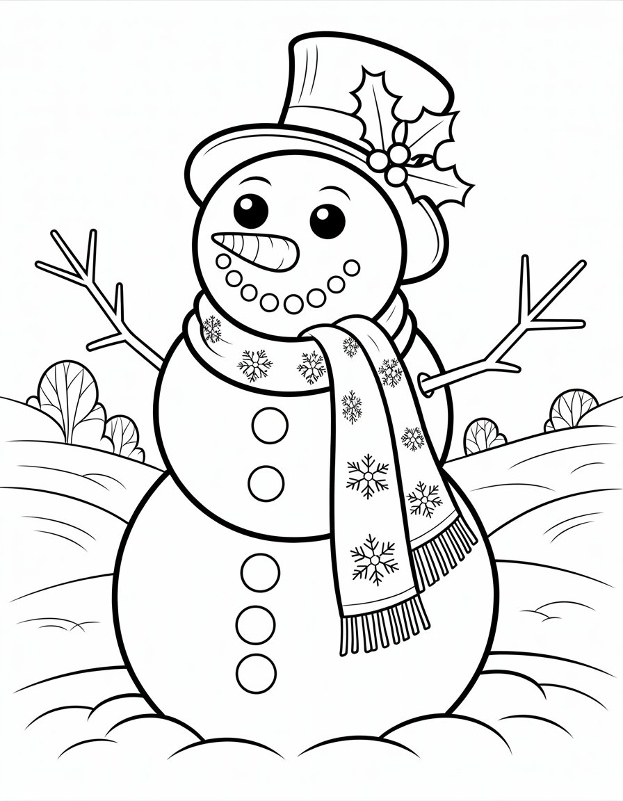 snowman with scarf coloring page
