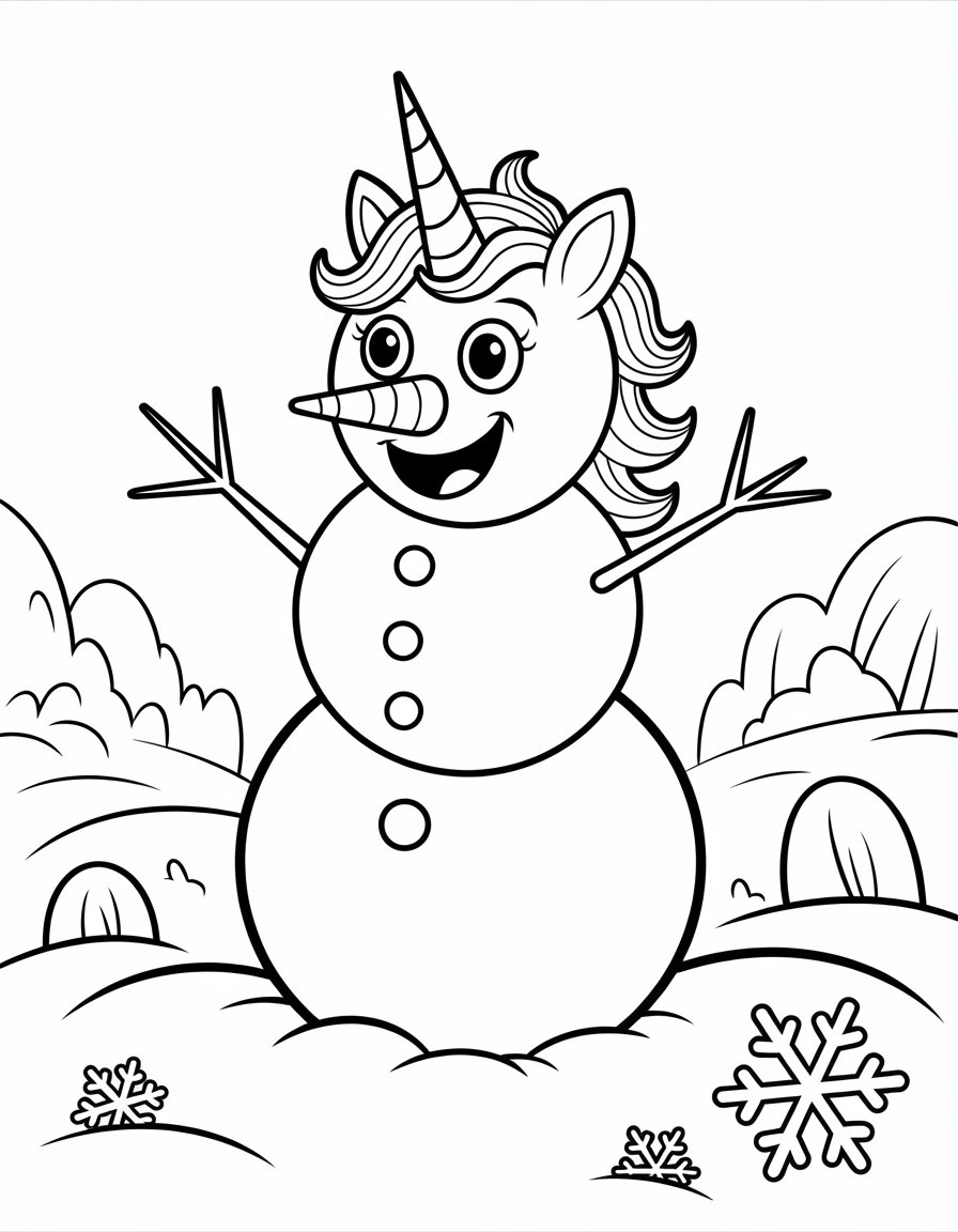 unicorn snowman coloring page