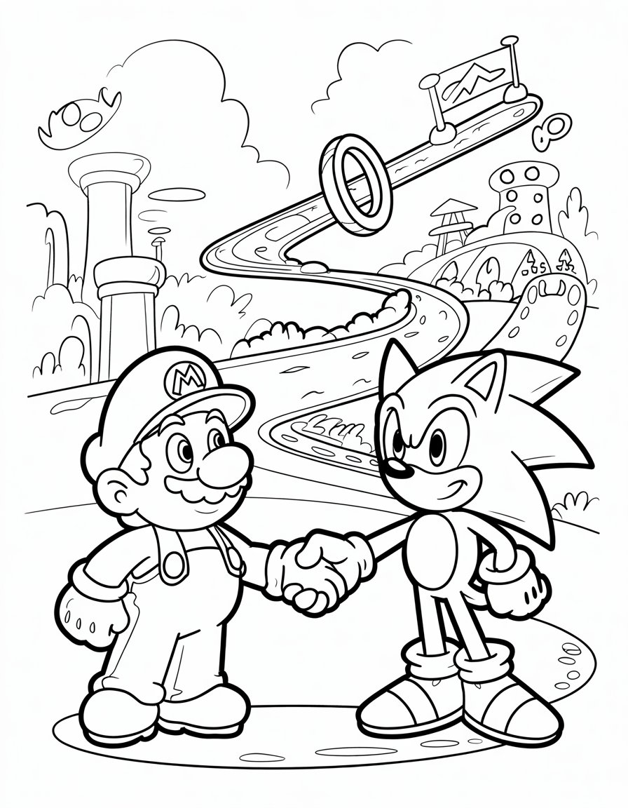 mario and sonic coloring page