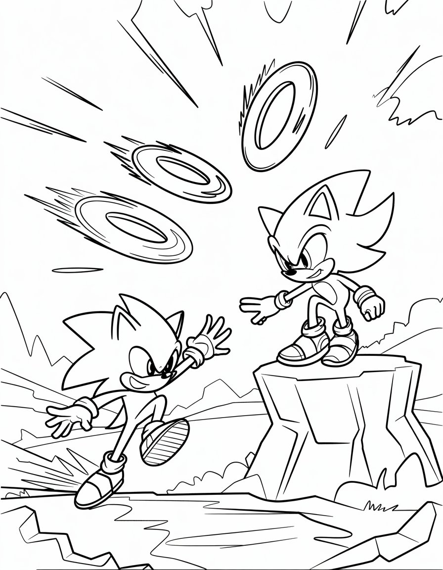 sonic and shadow fighting coloring page