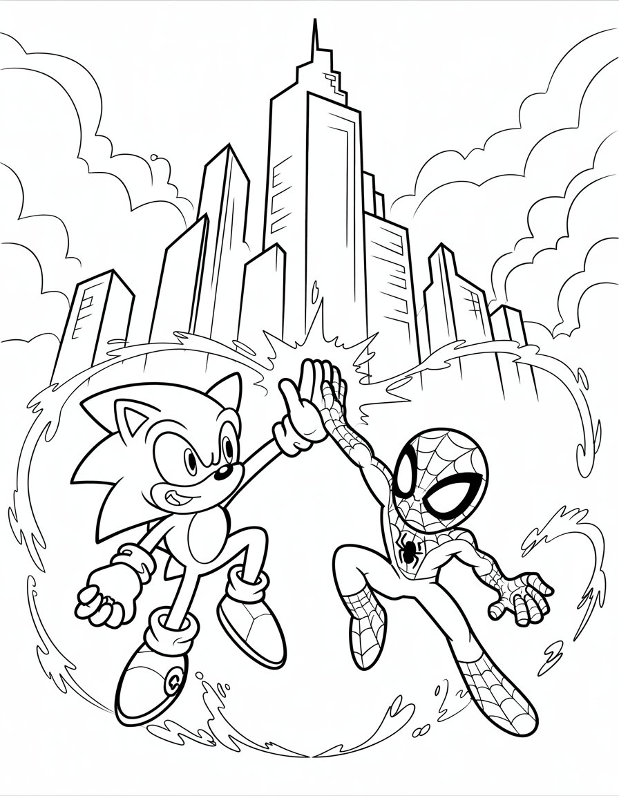 sonic and spiderman coloring page
