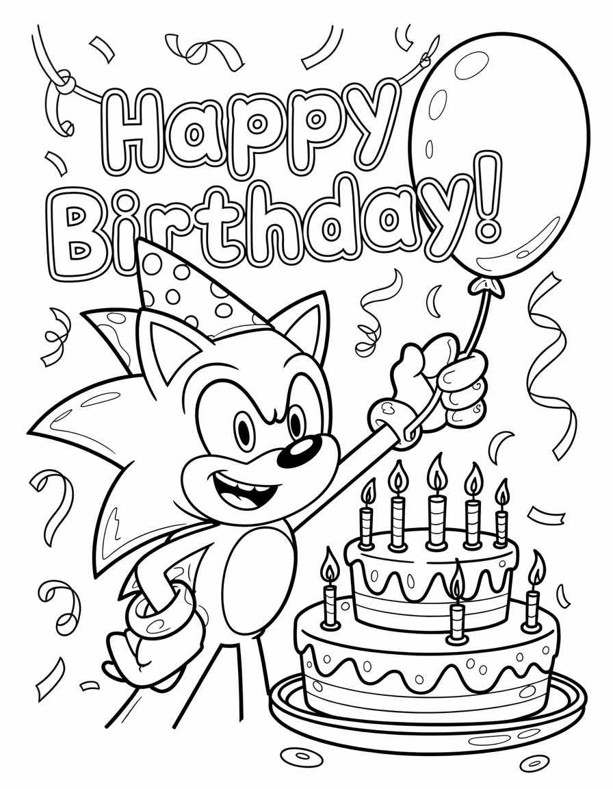 sonic happy birthday coloring page