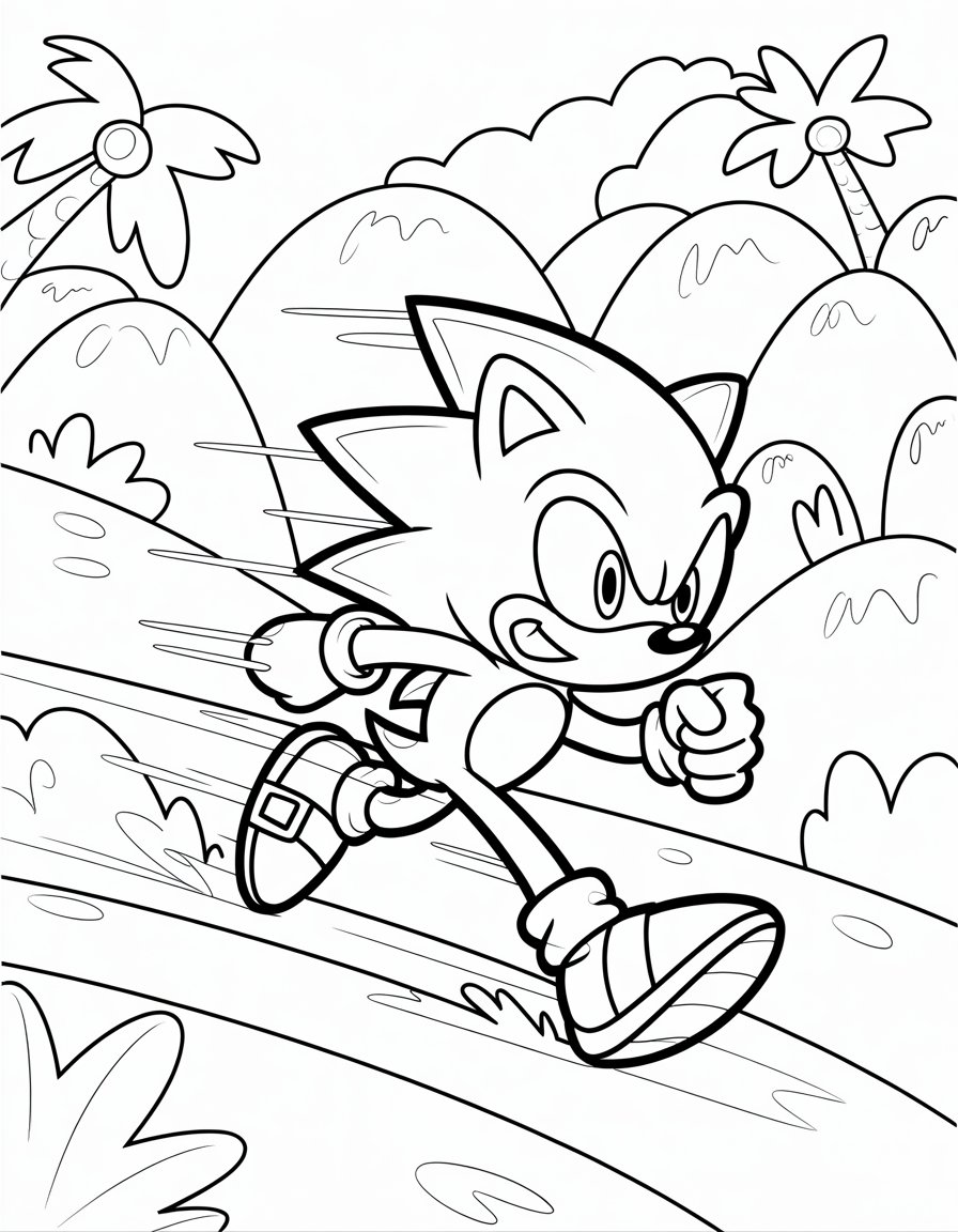 sonic running coloring page