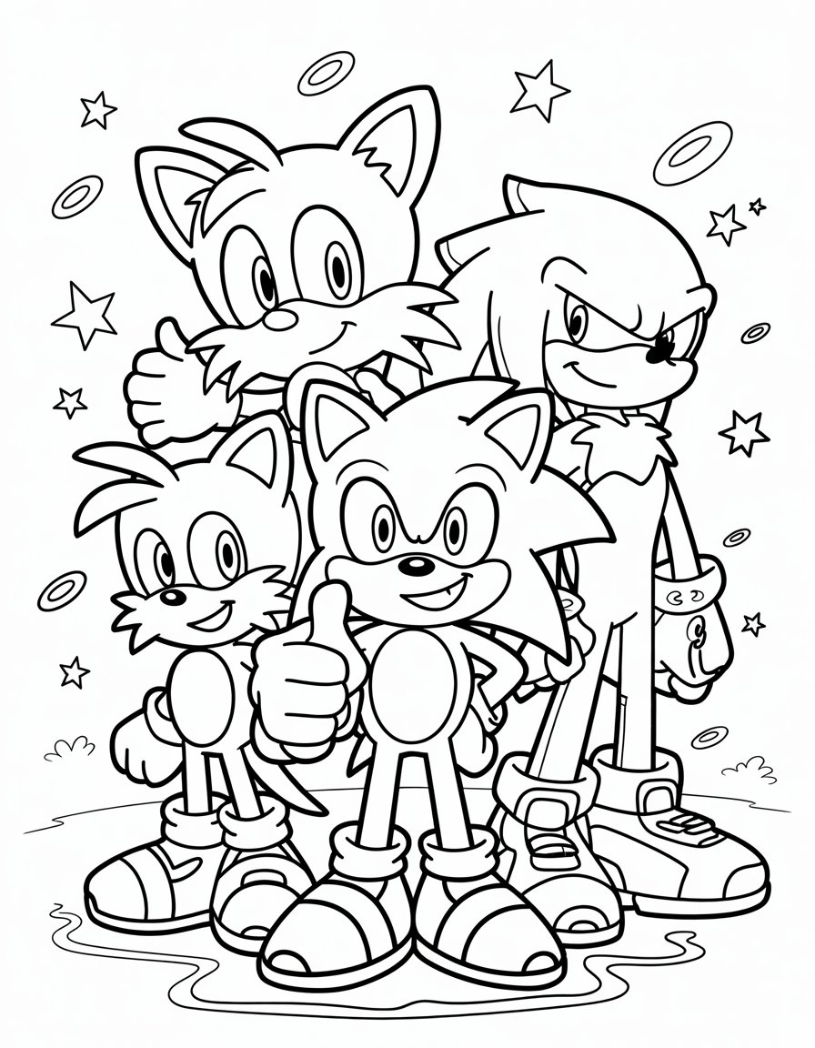 sonic tails knuckles and shadow coloring page