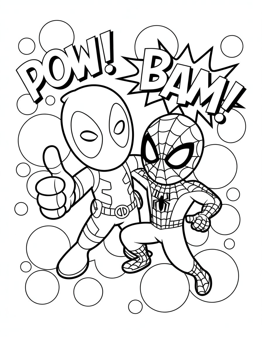 deadpool and spiderman coloring page