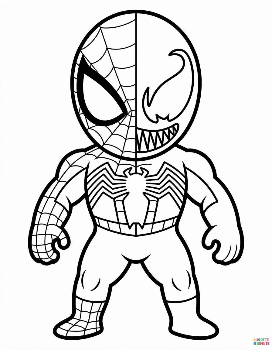 half spiderman half venom coloring page