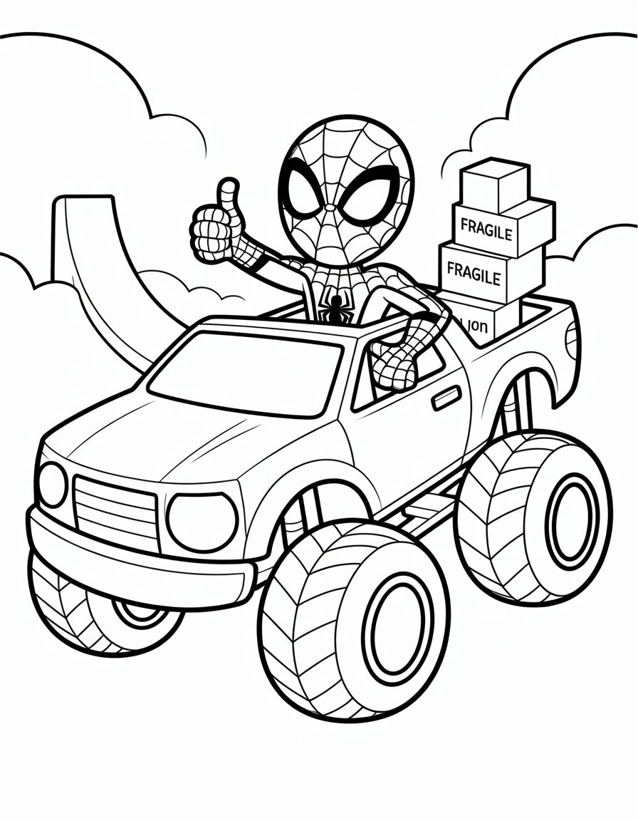 spiderman monster truck car coloring page