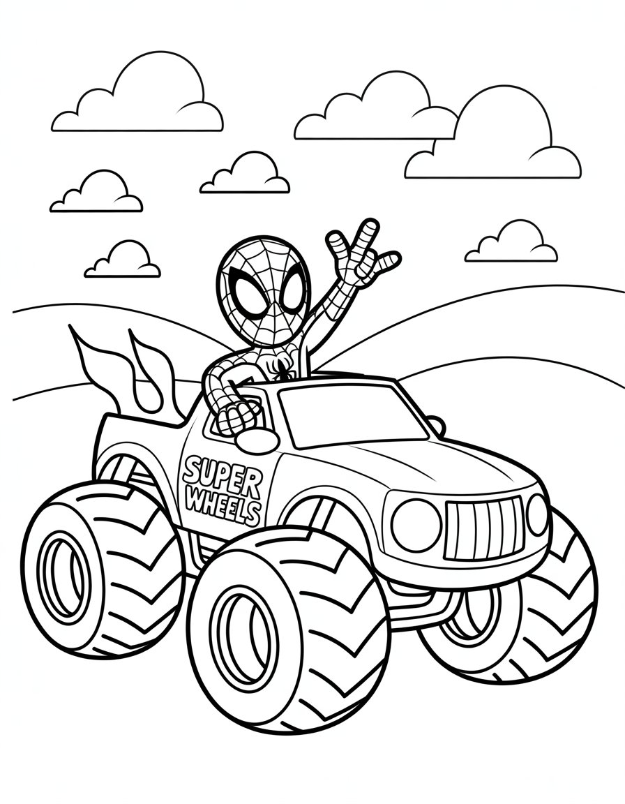 spiderman monster truck coloring page