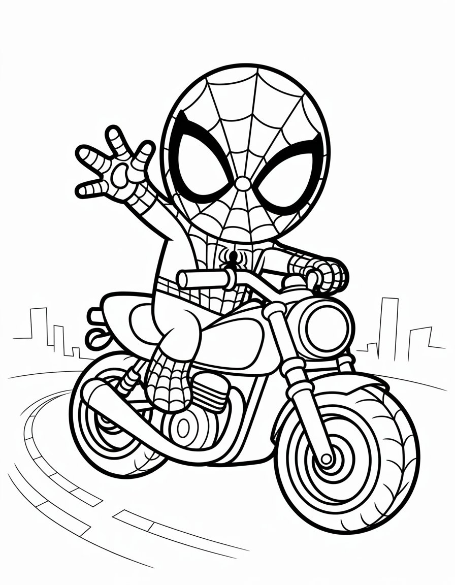 spiderman motorcycle coloring page