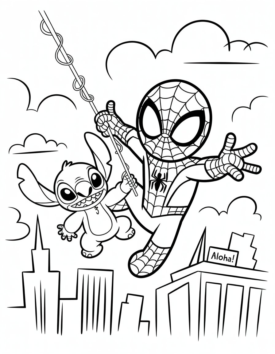 spiderman stitch coloring page