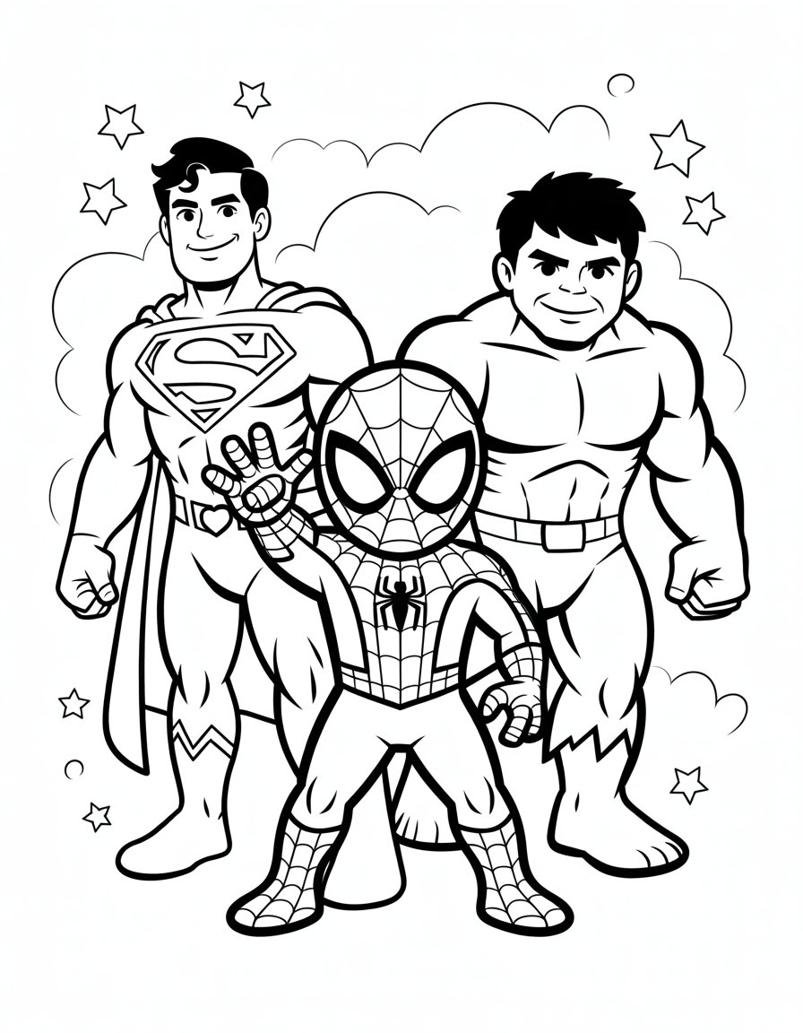 spiderman superman hulk coloring page