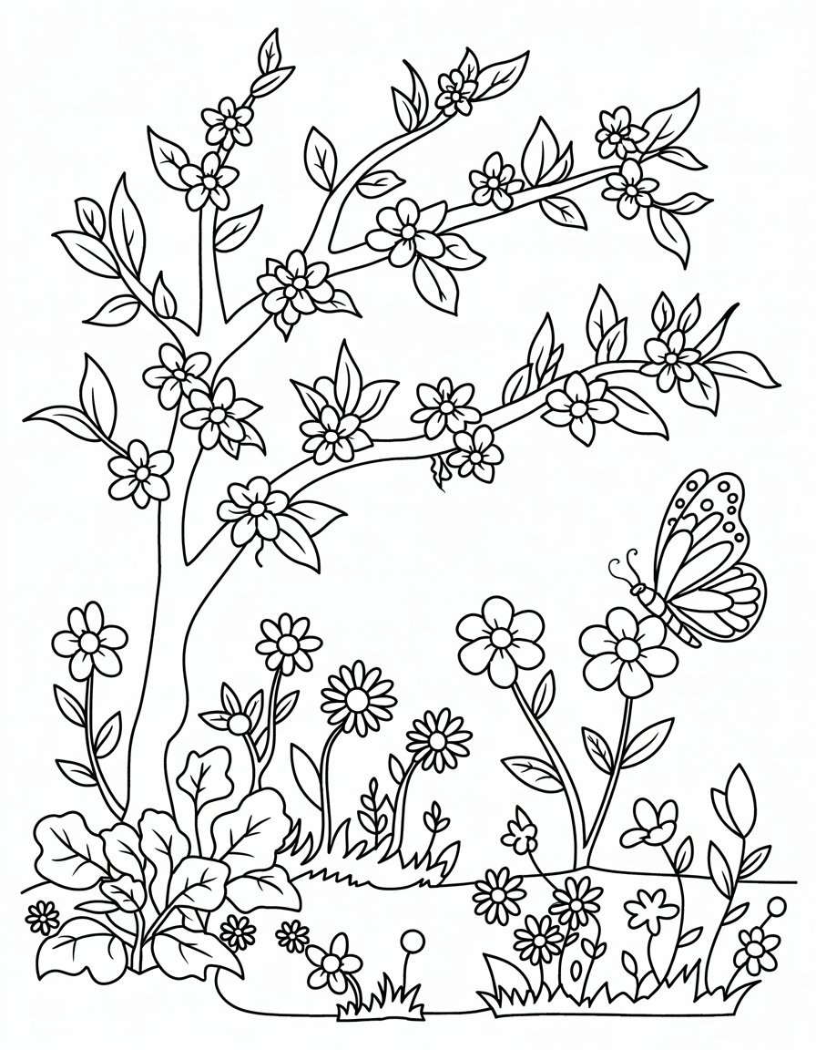 aesthetic spring coloring page