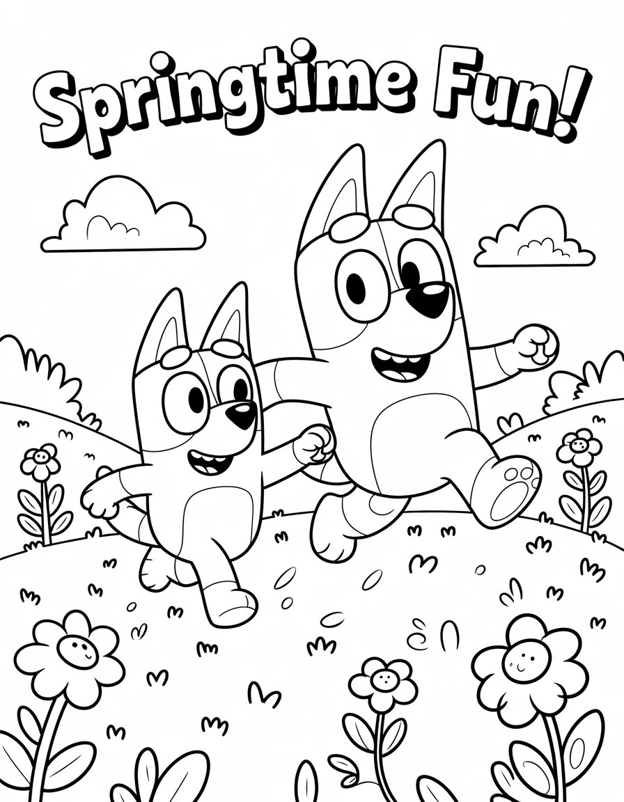 bluey spring coloring page