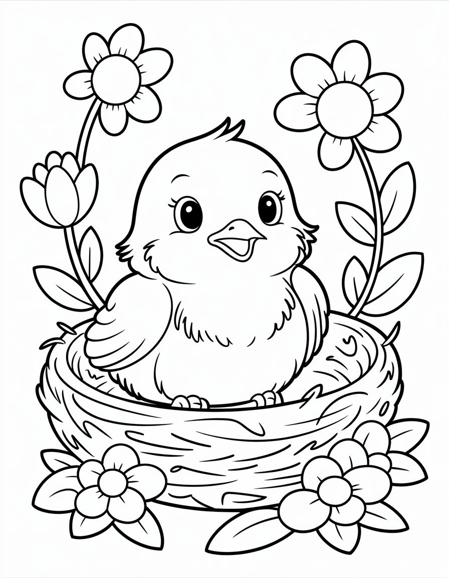 easy cute spring coloring page