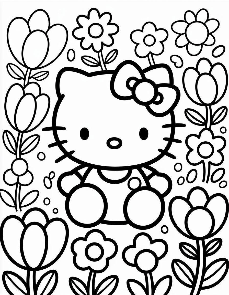 hello kitty spring coloring page