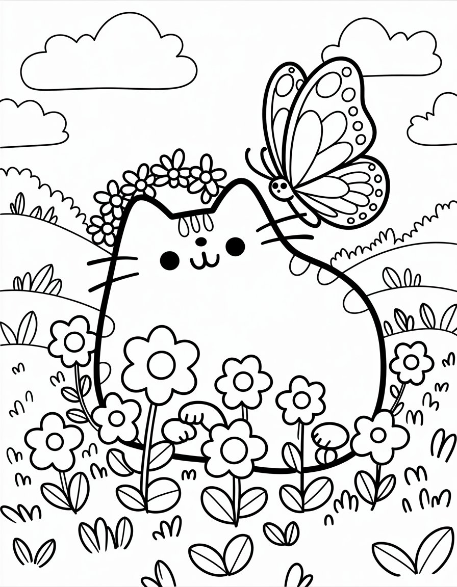 pusheen spring coloring page