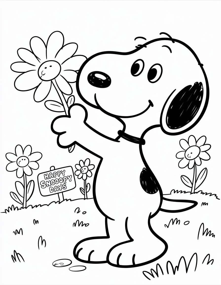 snoopy spring coloring page
