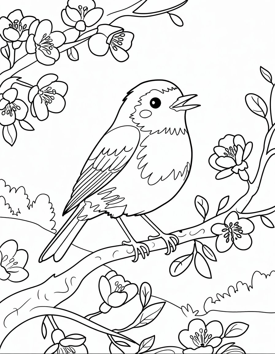 spring bird coloring page