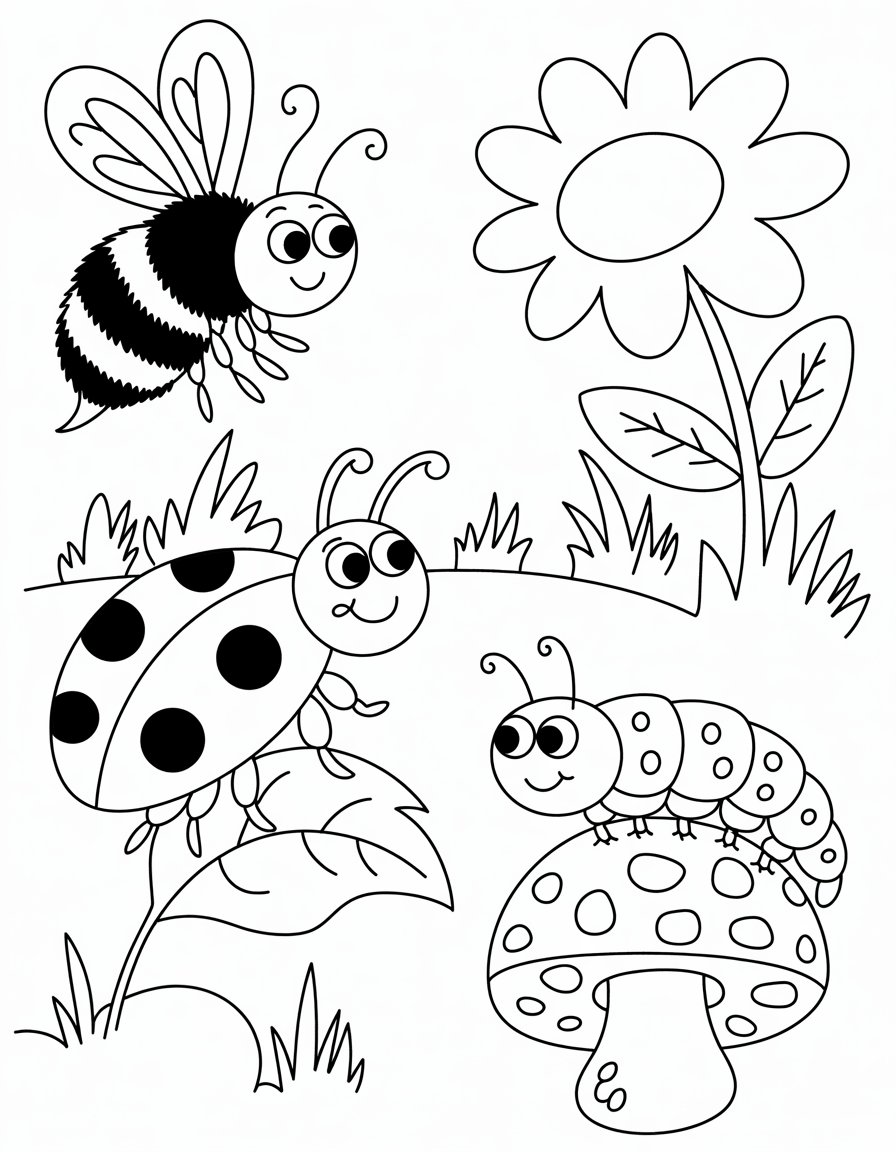 spring bugs coloring page