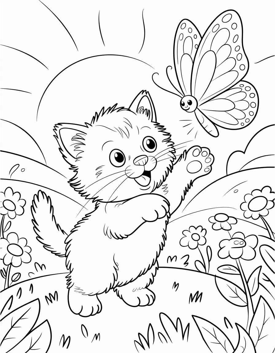 spring cat coloring page