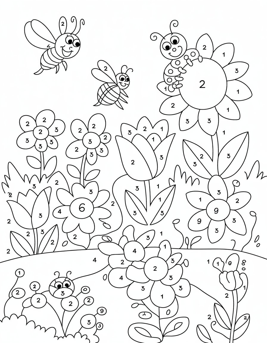 spring color by number coloring page