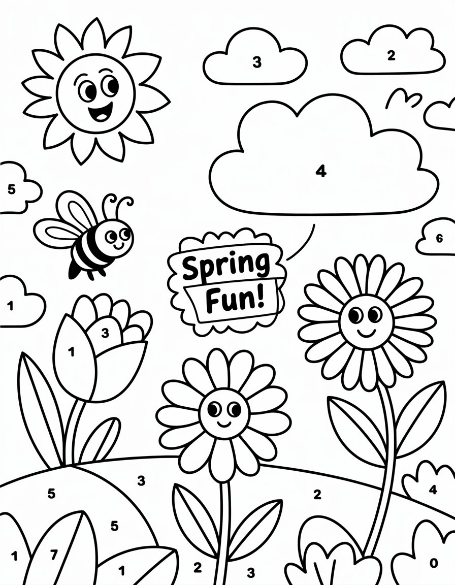 spring coloring page by number