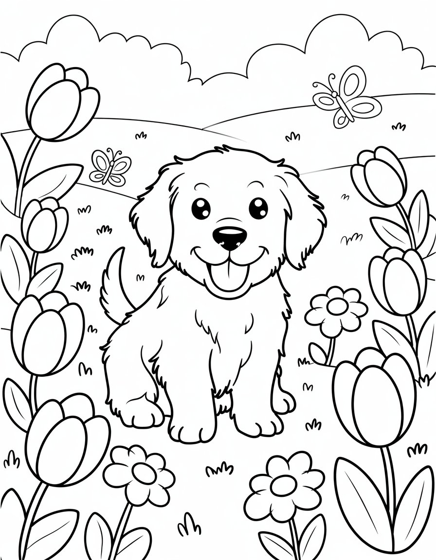 spring dog coloring page