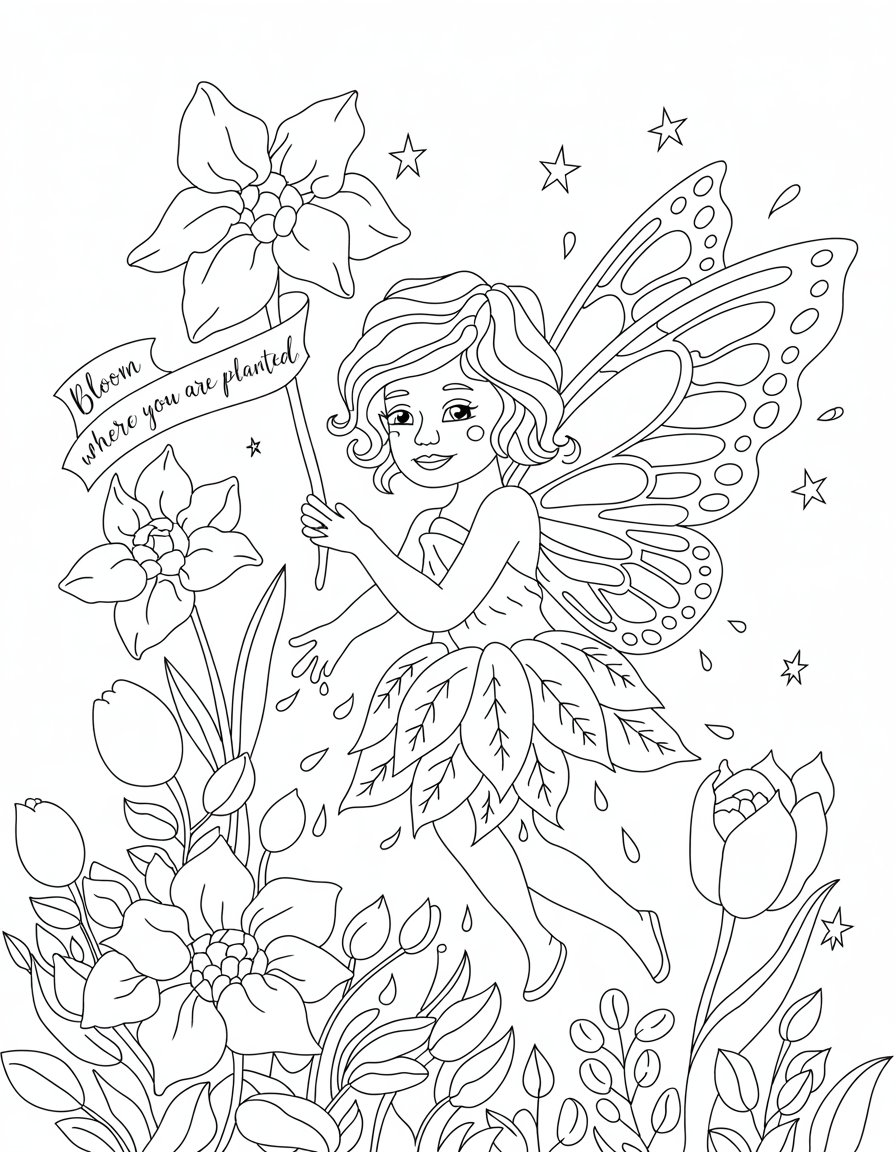 spring fairy coloring page