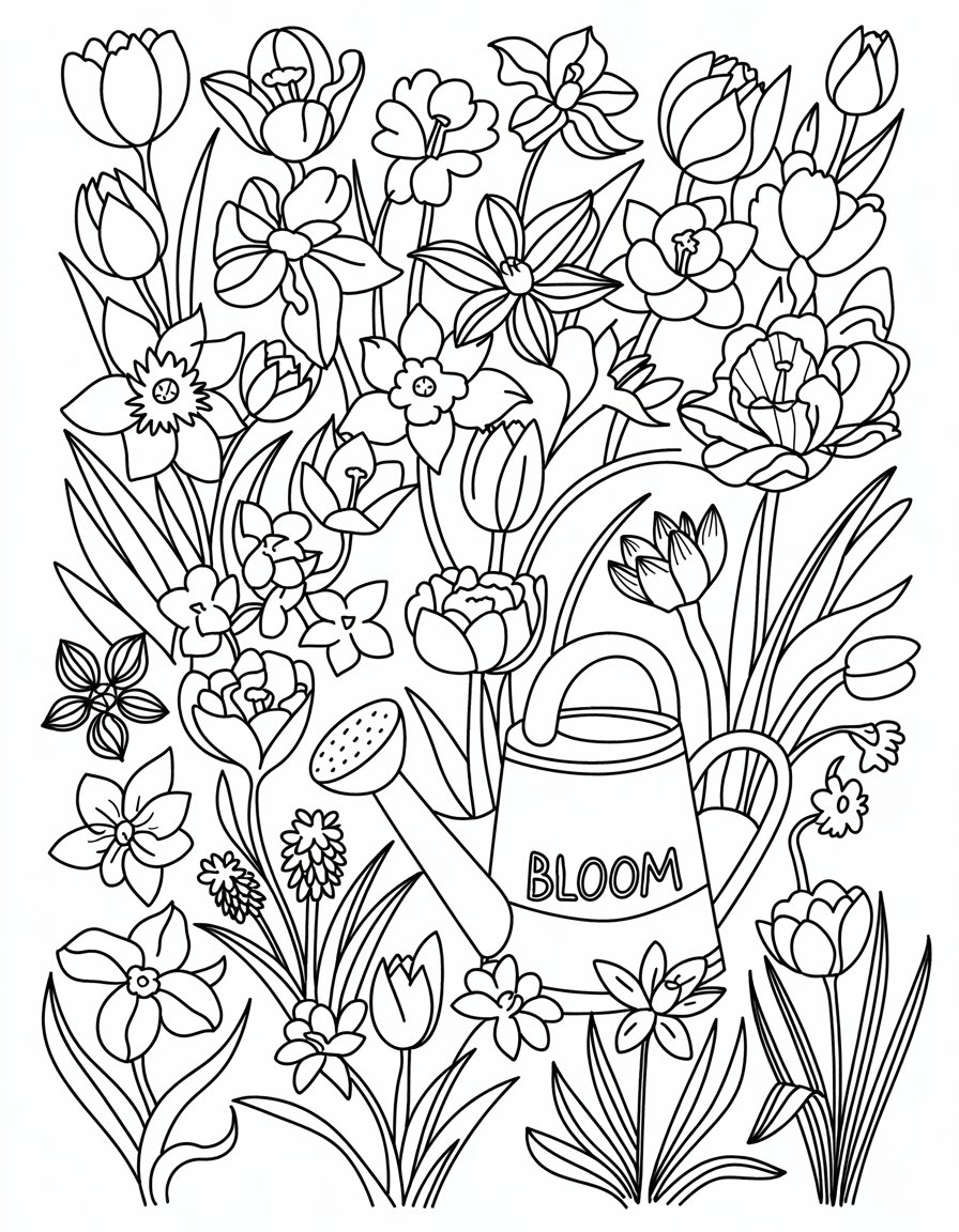 spring flowers coloring page